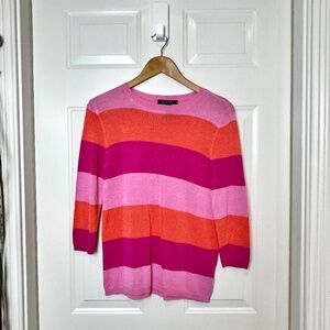 Lauren Ralph Lauren Women's Multi Color Stripe Crewneck Sweater 3/4 Sleeve S